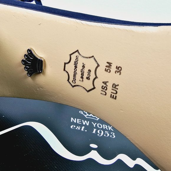 Nina, Elenora Low Strap Heels, New Navy Luster, Satin, Rhinestones, 5M - Picture 7 of 8